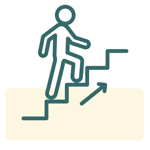 Growth icon - person climbing stairs with upward arrow