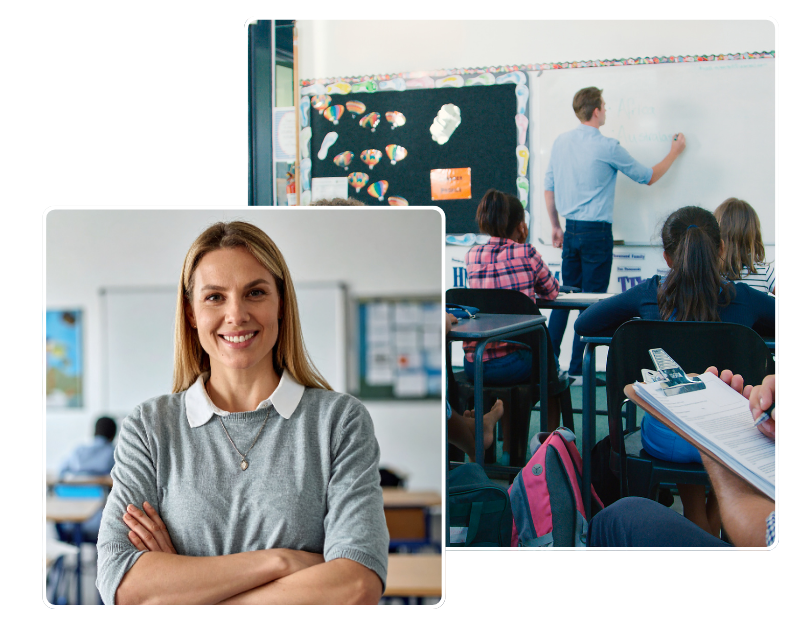 Professional teacher in classroom with students